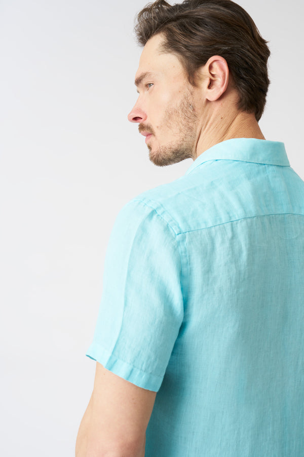 120% Lino Regular Fit Shirt With Pocket ARUBA BLUE SOFT FADE