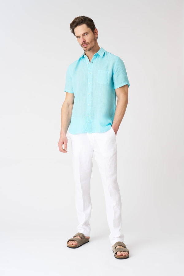 120% Lino Regular Fit Shirt With Pocket ARUBA BLUE SOFT FADE