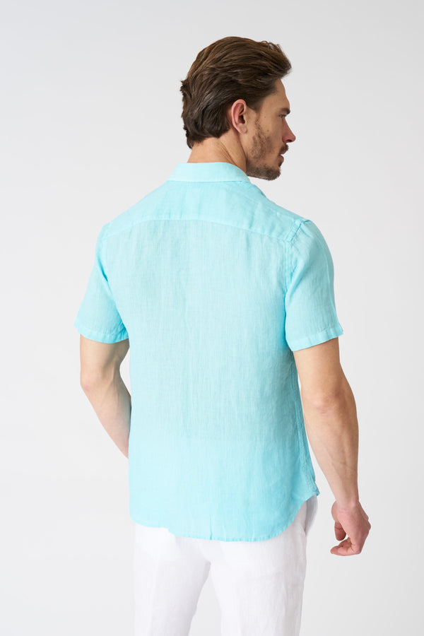 120% Lino Regular Fit Shirt With Pocket ARUBA BLUE SOFT FADE