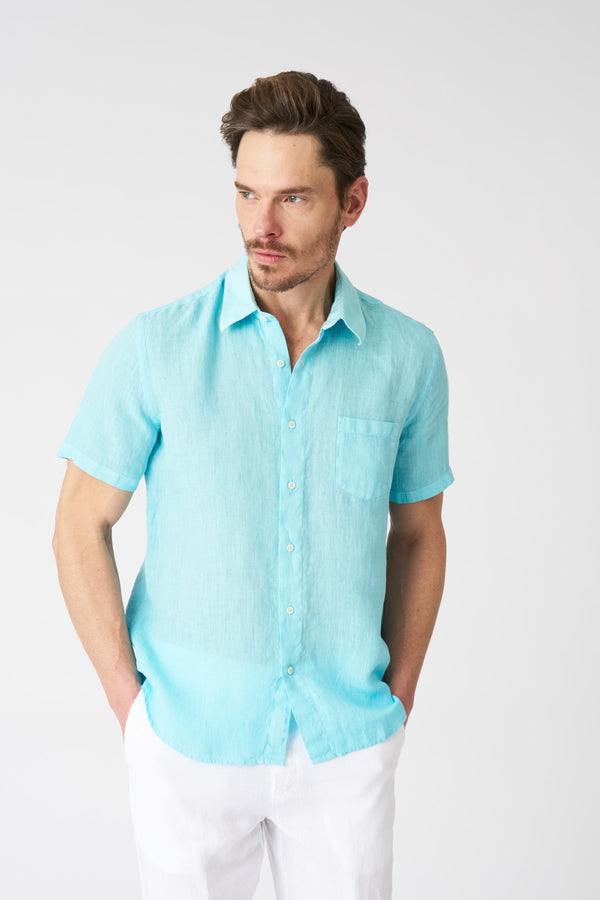 120% lino Regular Fit Shirt with Pocket ARUBA BLUE SOFT FADE