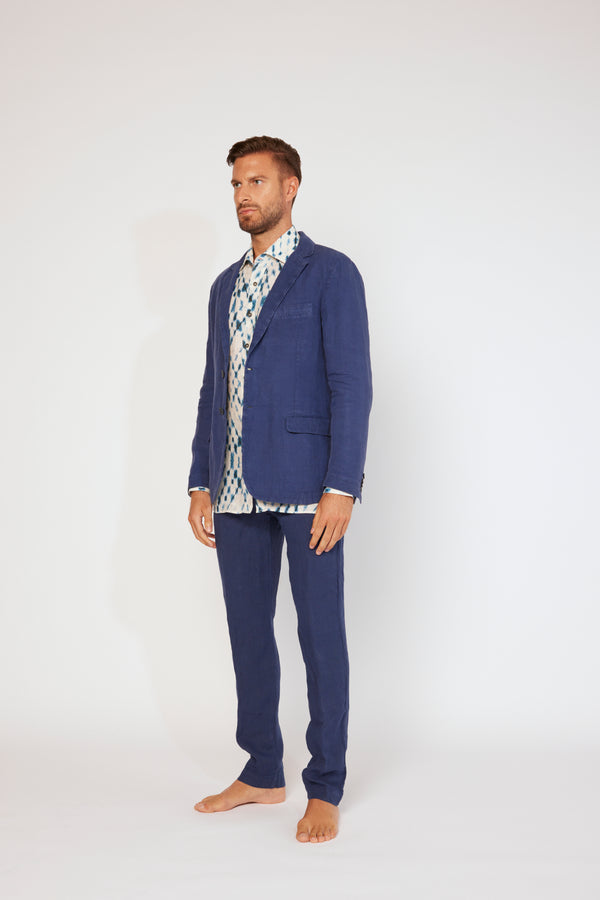 120% Lino Single-Breasted Notch Lapel Jacket MARINE SOFT FADE