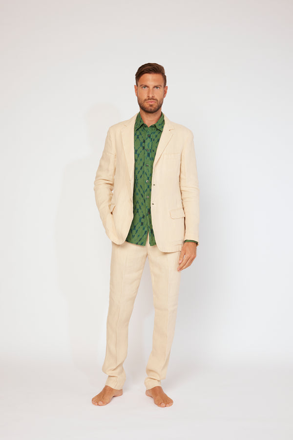 120% Lino Single-Breasted Notch Lapel Jacket MARINE SOFT FADE