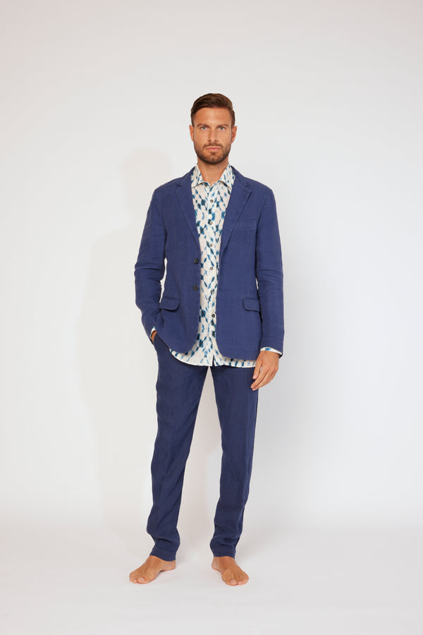 120% lino Single-Breasted Notch Lapel Jacket MARINE SOFT FADE