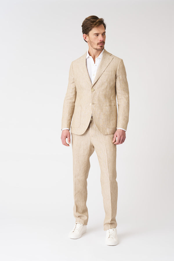 120% Lino Slim Fit Single Breasted Blazer With Patch Pockets BEIGE