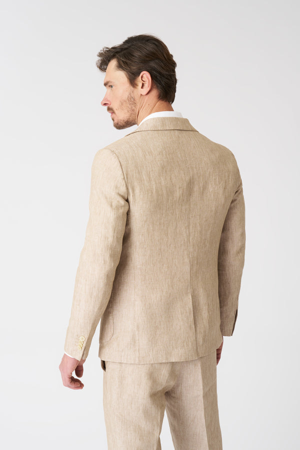 120% Lino Slim Fit Single Breasted Blazer With Patch Pockets BEIGE