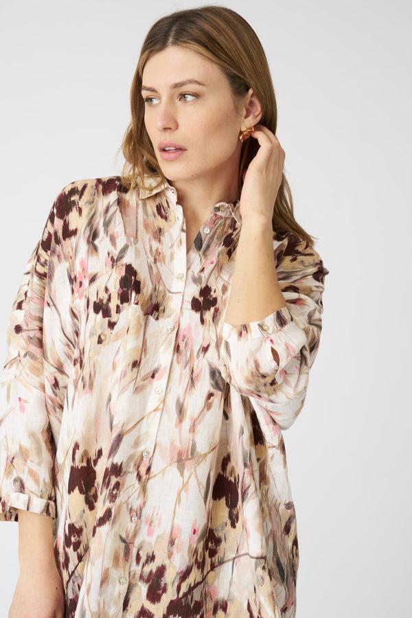 120% Lino The Japanese Flower Simona Shirt WASHED-PINK PRINT