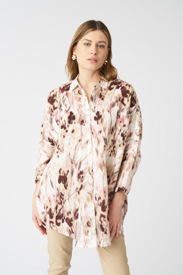 120% lino The Japanese Flower Simona Shirt WASHED-PINK PRINT