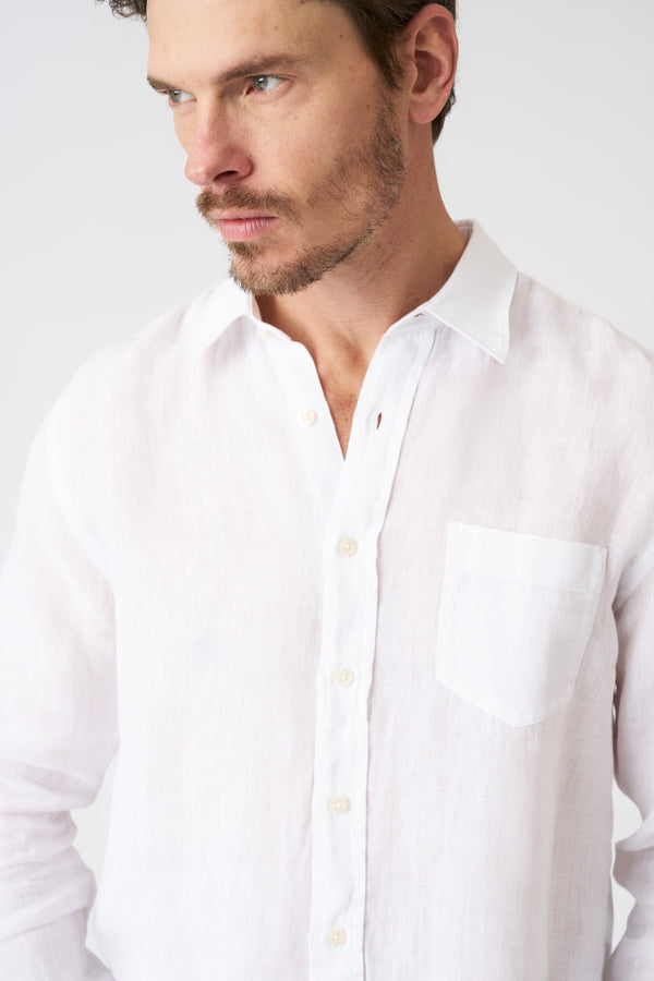 120% Lino White Italian Collar Regular Fit Shirt With Pocket WHITE