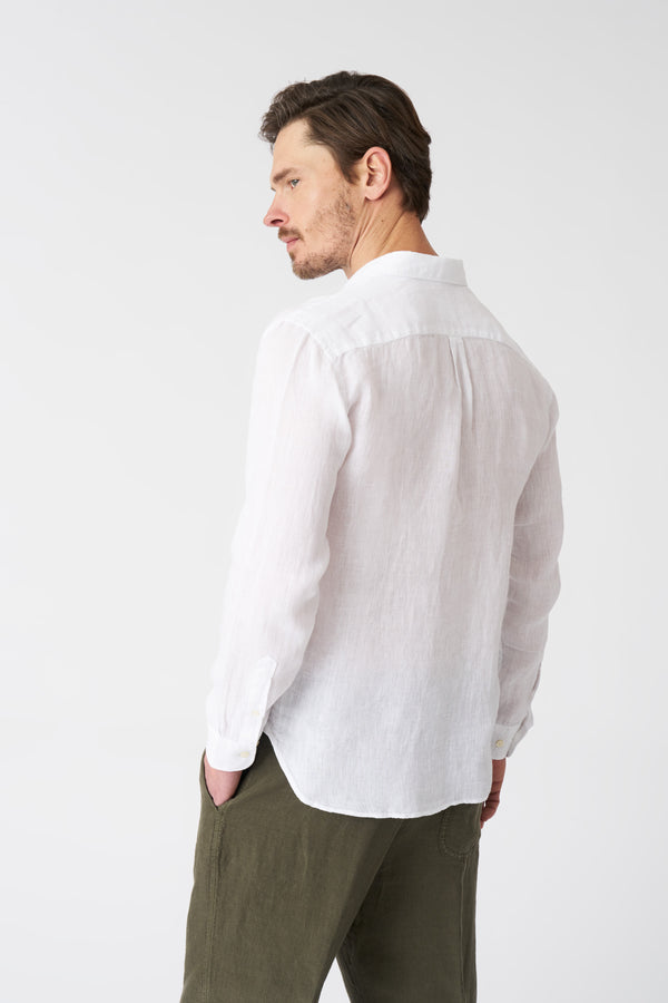 120% Lino White Italian Collar Regular Fit Shirt With Pocket WHITE