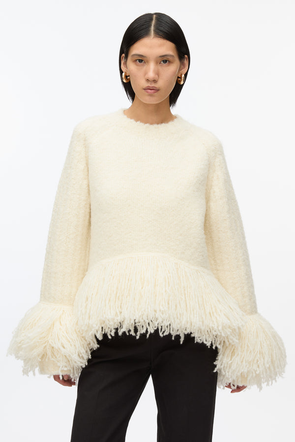 3.1 Phillip Lim Boucle Fringe Knit Crewneck IVORY
