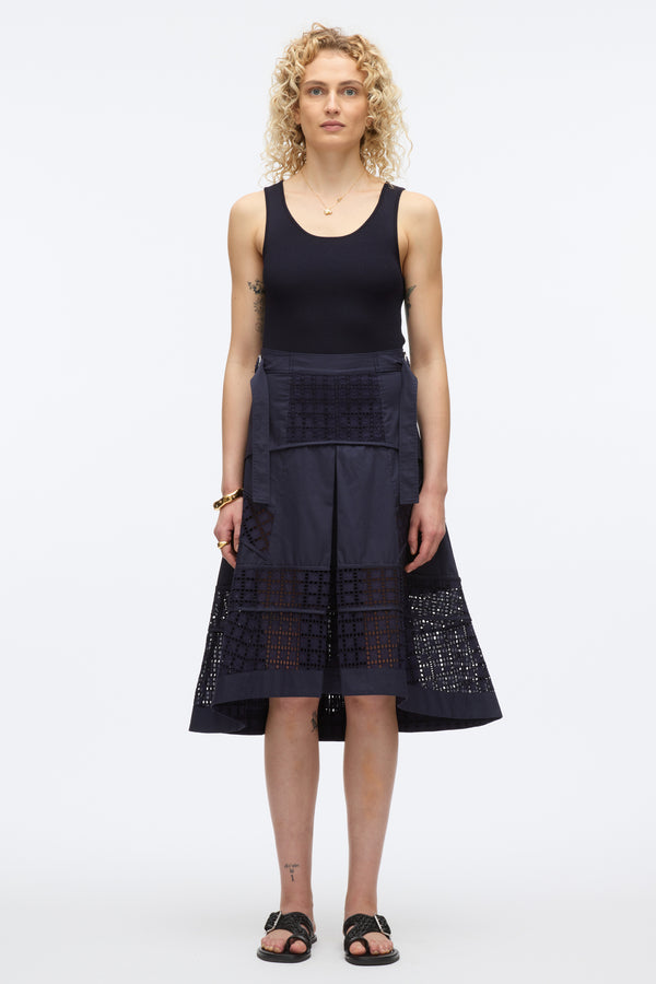 3.1 Phillip Lim Broderie Anglaise Grid Skirt NAVY