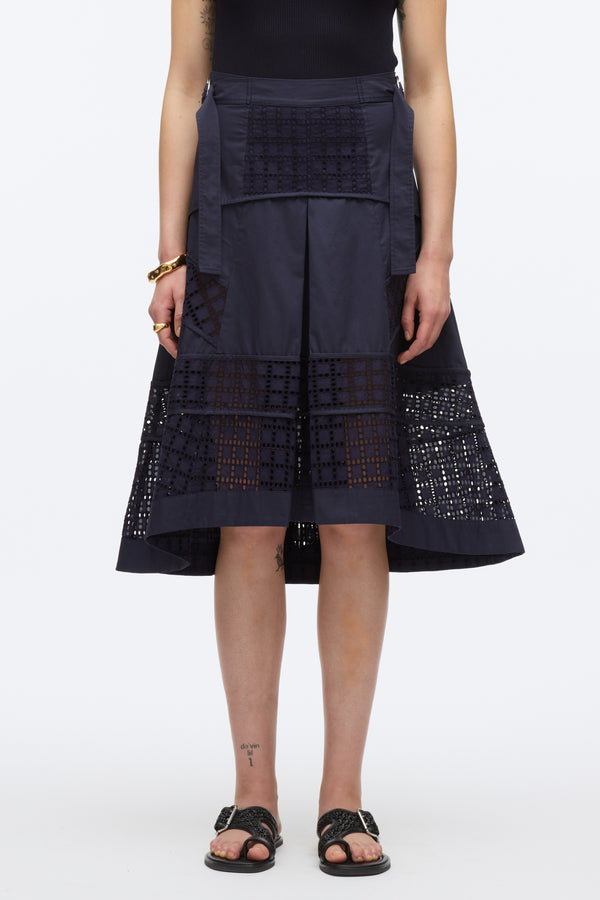3.1 Phillip Lim Broderie Anglaise Grid Skirt NAVY