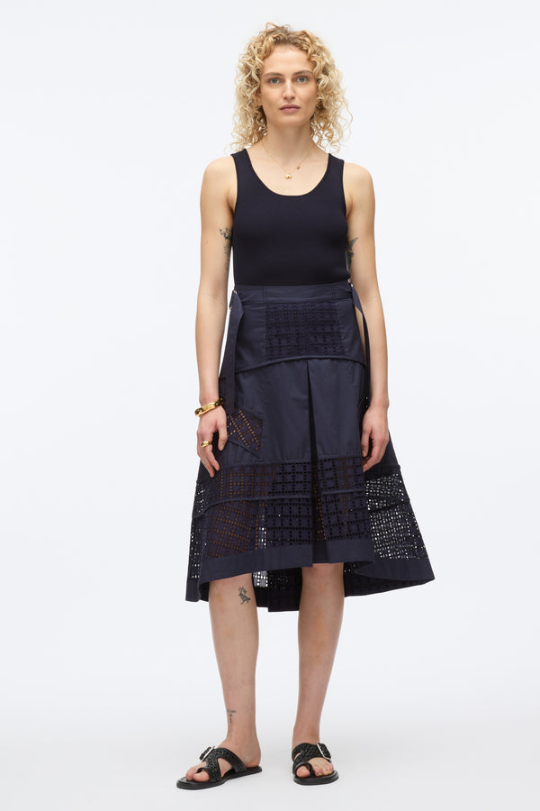 3.1 phillip lim Broderie Anglaise Grid Skirt NAVY