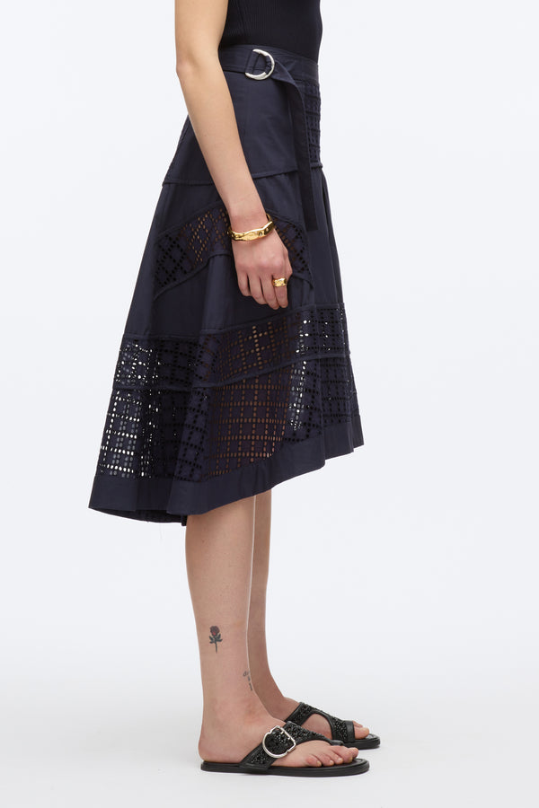3.1 Phillip Lim Broderie Anglaise Grid Skirt NAVY