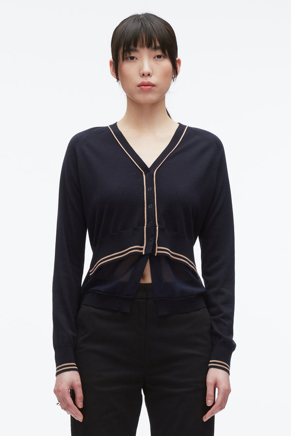 3.1 Phillip Lim Chiffon Hem Boxy Cardigan NAVY