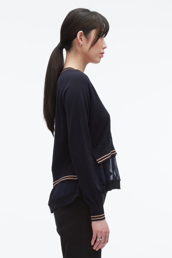 3.1 Phillip Lim Chiffon Hem Boxy Cardigan NAVY