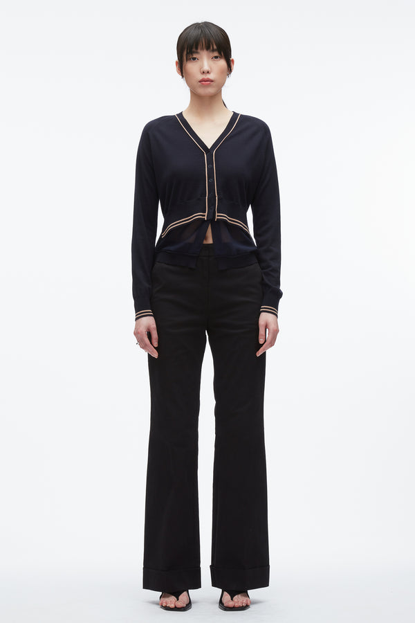 3.1 Phillip Lim Chiffon Hem Boxy Cardigan NAVY