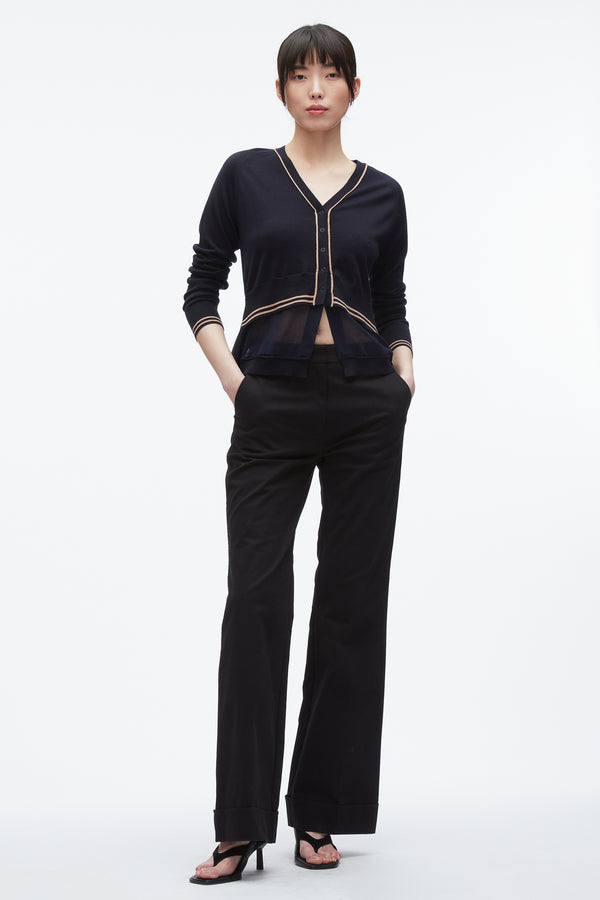 3.1 phillip lim Chiffon Hem Boxy Cardigan NAVY