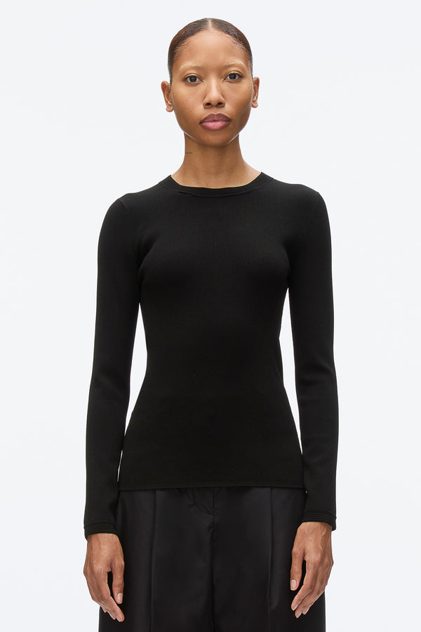3.1 Phillip Lim Compact Rib Long Sleeve Tee BLACK