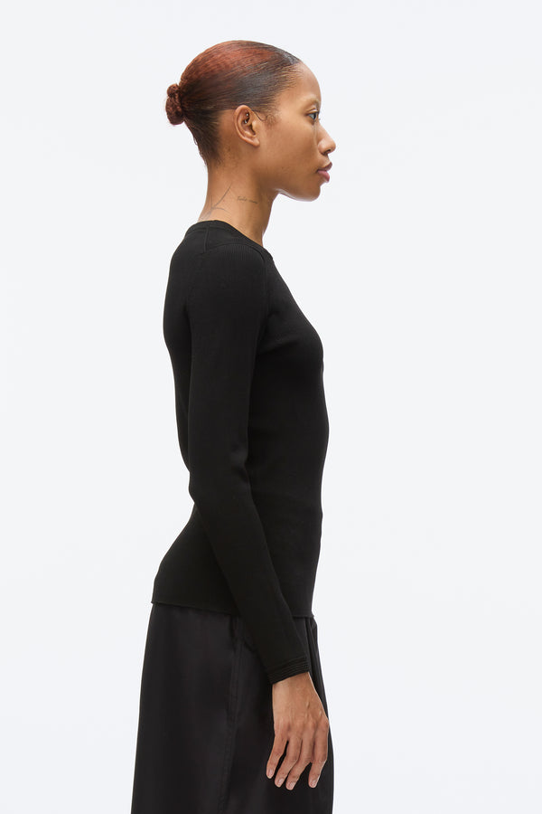 3.1 Phillip Lim Compact Rib Long Sleeve Tee BLACK