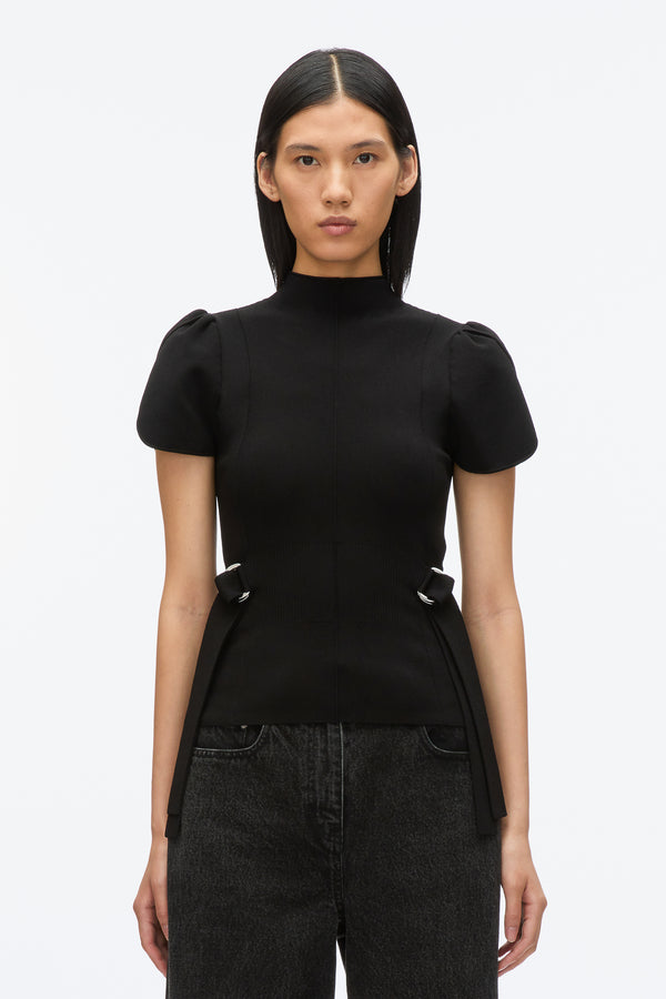 3.1 Phillip Lim Compact Rib Tulip Top BLACK