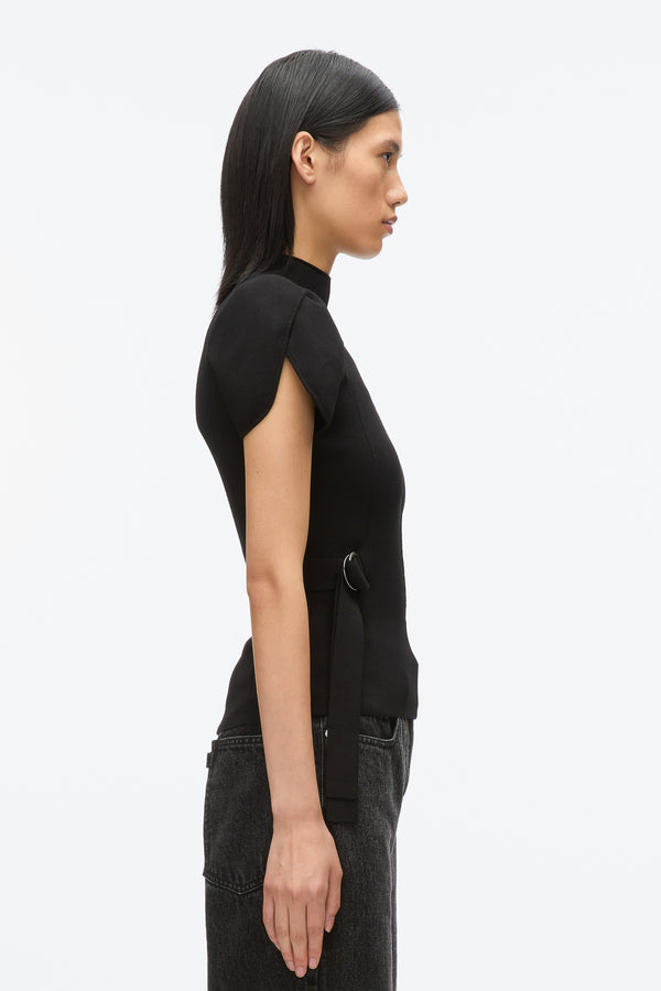 3.1 Phillip Lim Compact Rib Tulip Top BLACK