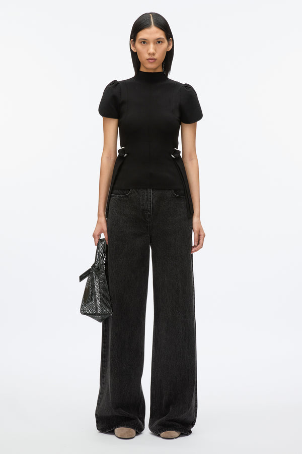 3.1 phillip lim Compact Rib Tulip Top BLACK
