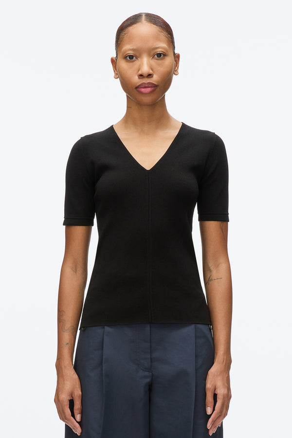 3.1 Phillip Lim Compact Rib V-Neck Tee BLACK