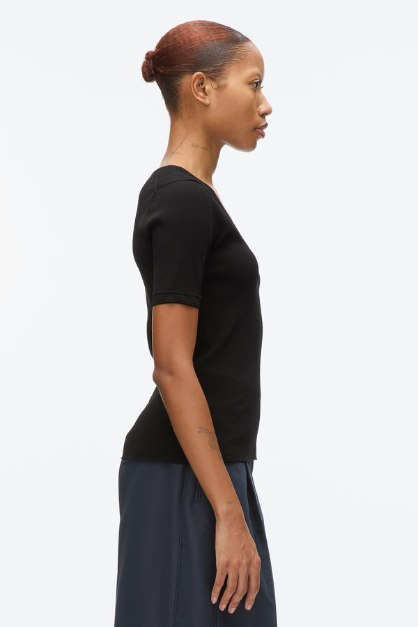 3.1 Phillip Lim Compact Rib V-Neck Tee BLACK