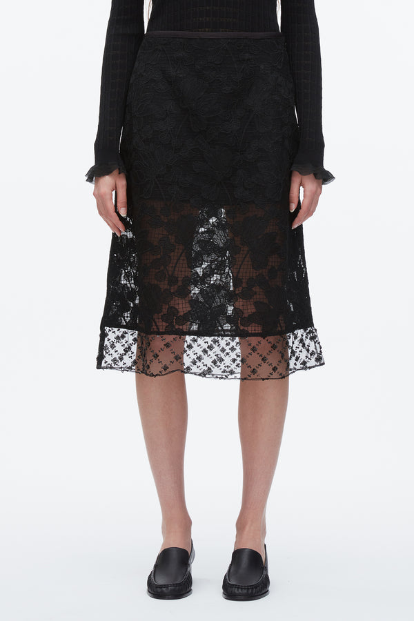 3.1 Phillip Lim Corded Lace Organza Skirt BLACK