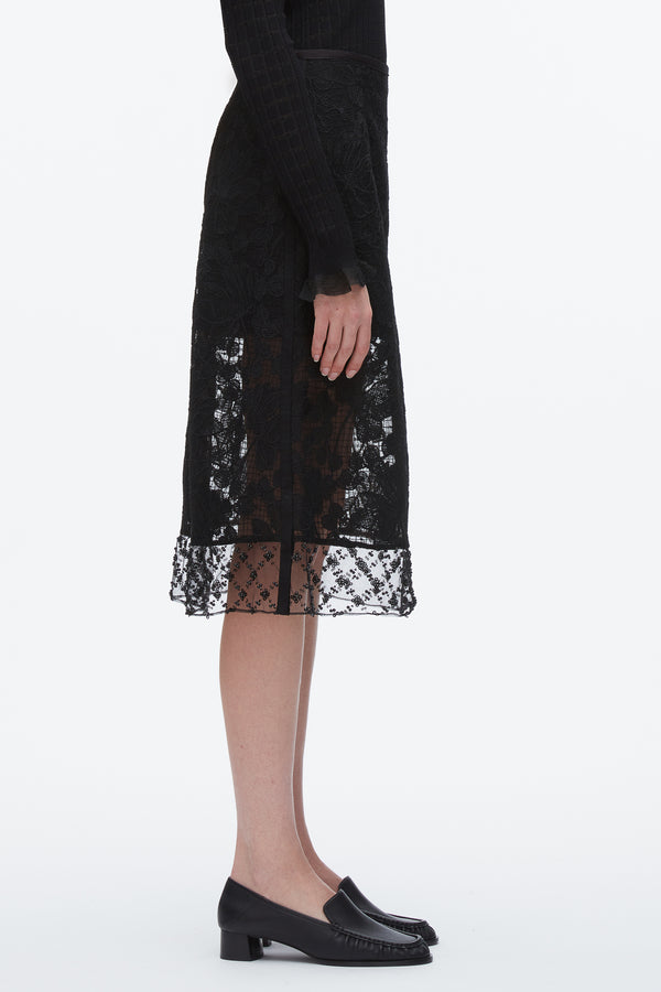 3.1 Phillip Lim Corded Lace Organza Skirt BLACK
