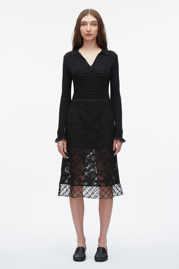 3.1 Phillip Lim Corded Lace Organza Skirt BLACK