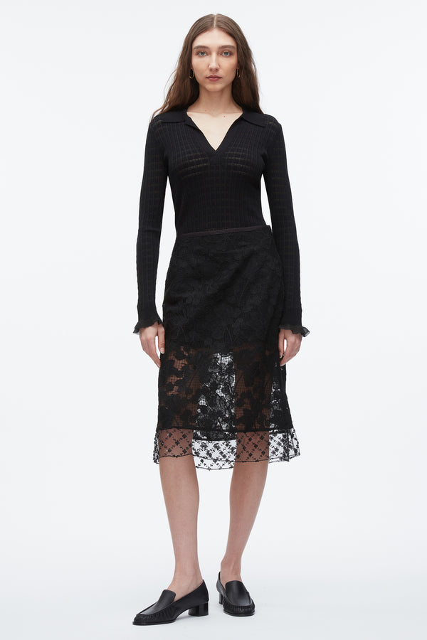 3.1 phillip lim Corded Lace Organza Skirt BLACK