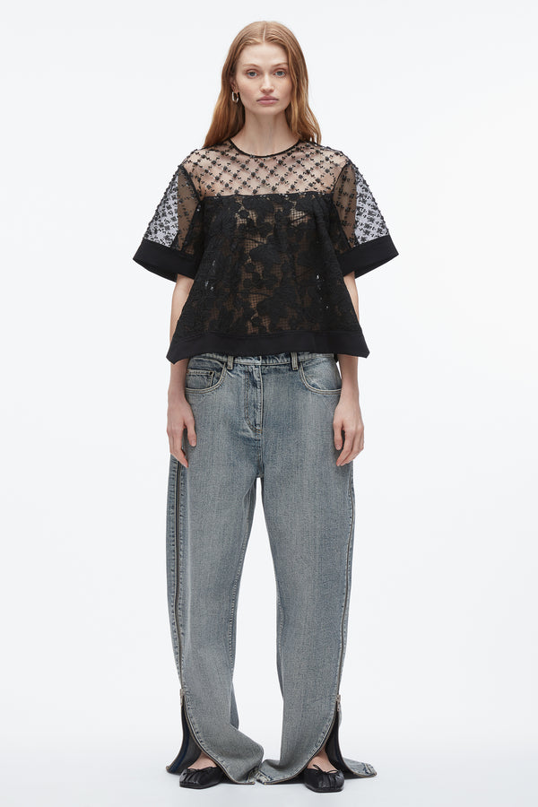 3.1 Phillip Lim Corded Lace Organza Top BLACK