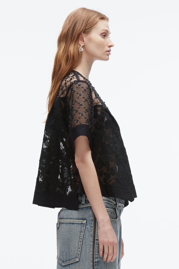3.1 Phillip Lim Corded Lace Organza Top BLACK