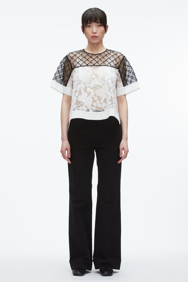3.1 Phillip Lim Corded Lace Organza Top WHITE-BLK