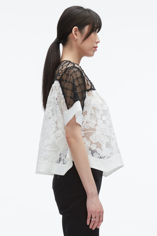 3.1 Phillip Lim Corded Lace Organza Top WHITE-BLK