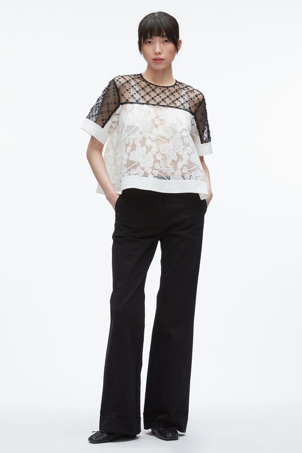 3.1 phillip lim Corded Lace Organza Top WHITE-BLK