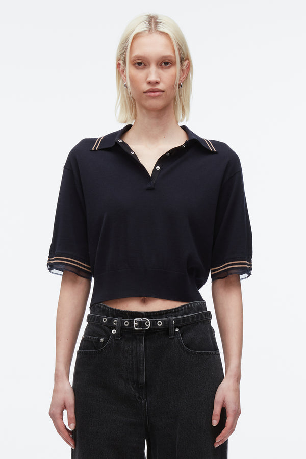 3.1 Phillip Lim Cropped Polo With Organza NAVY