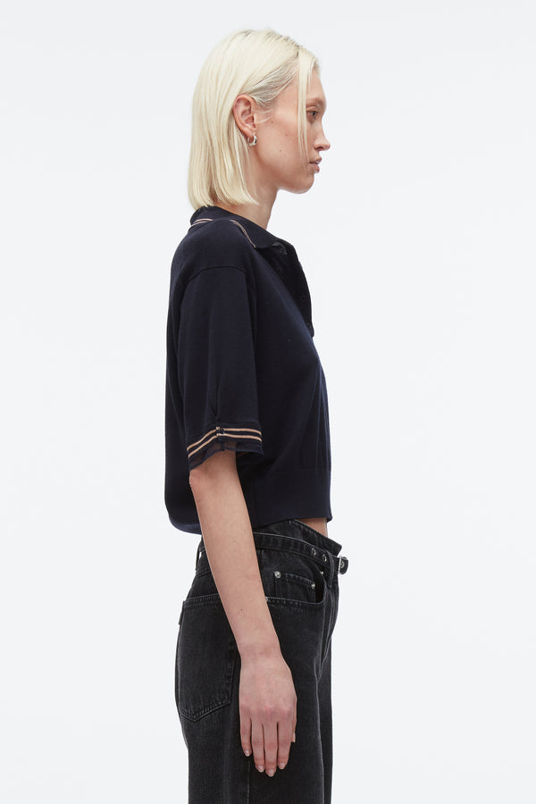 3.1 Phillip Lim Cropped Polo With Organza NAVY
