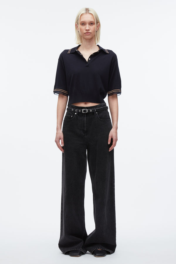 3.1 Phillip Lim Cropped Polo With Organza NAVY