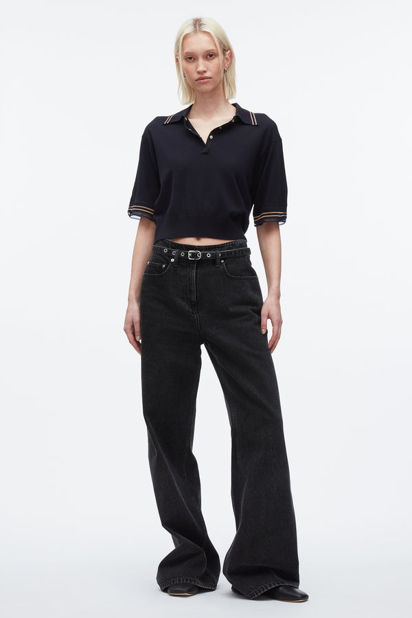 3.1 phillip lim Cropped Polo with Organza NAVY
