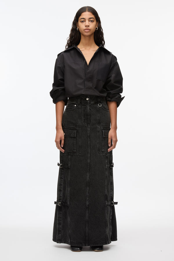 3.1 Phillip Lim Denim Cargo Maxi Skirt WASHED BLK