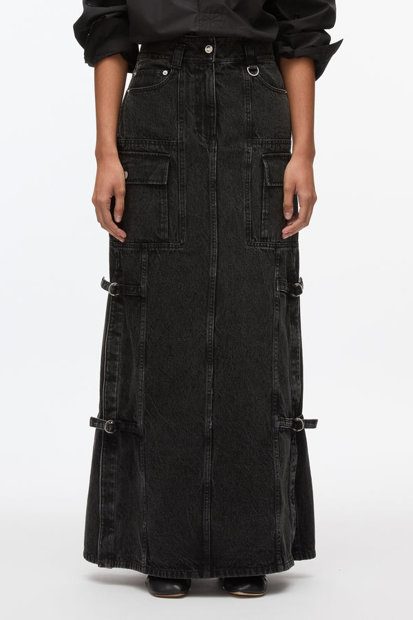 3.1 Phillip Lim Denim Cargo Maxi Skirt WASHED BLK