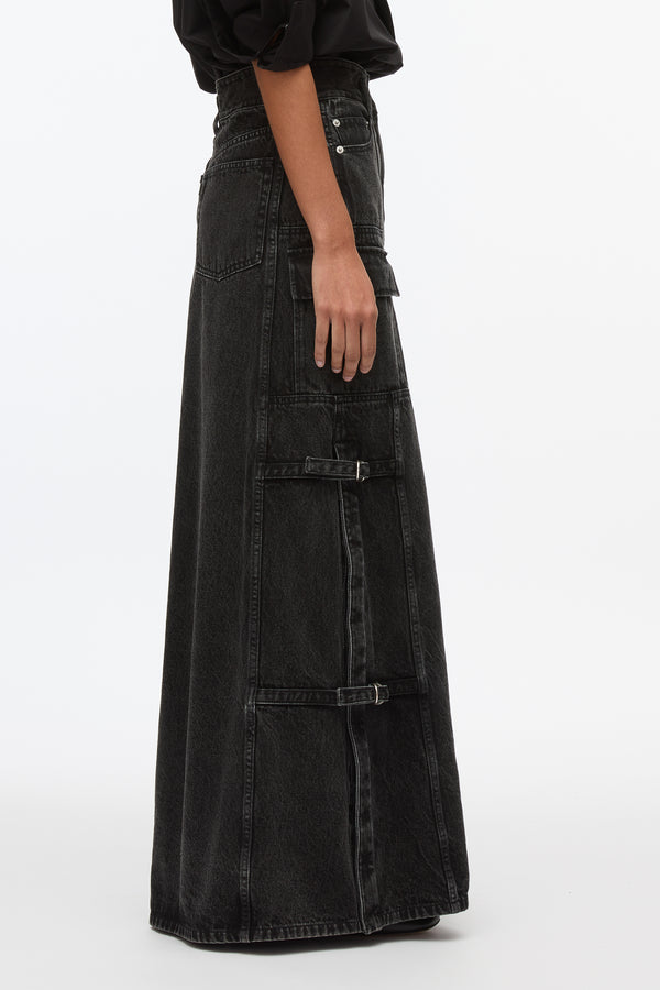 3.1 Phillip Lim Denim Cargo Maxi Skirt WASHED BLK