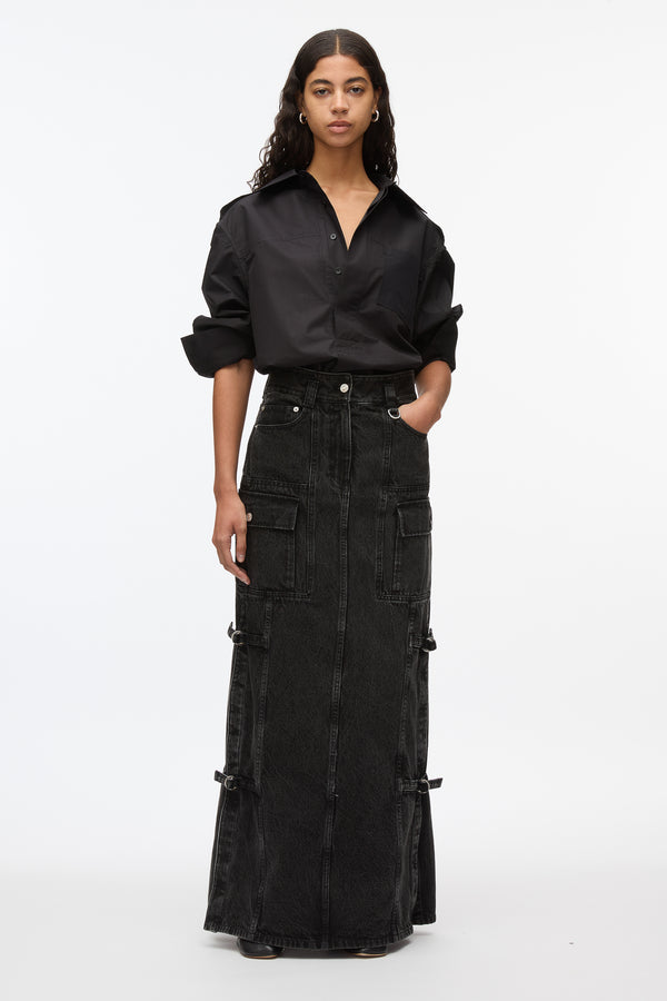 3.1 phillip lim Denim Cargo Maxi Skirt WASHED BLK