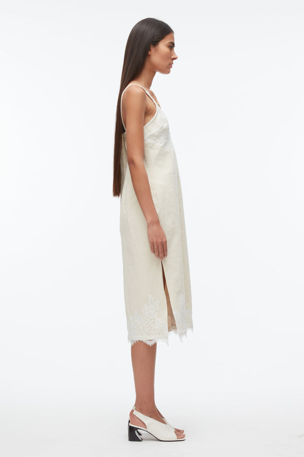 3.1 Phillip Lim Denim Slip Dress With Lace ECRU