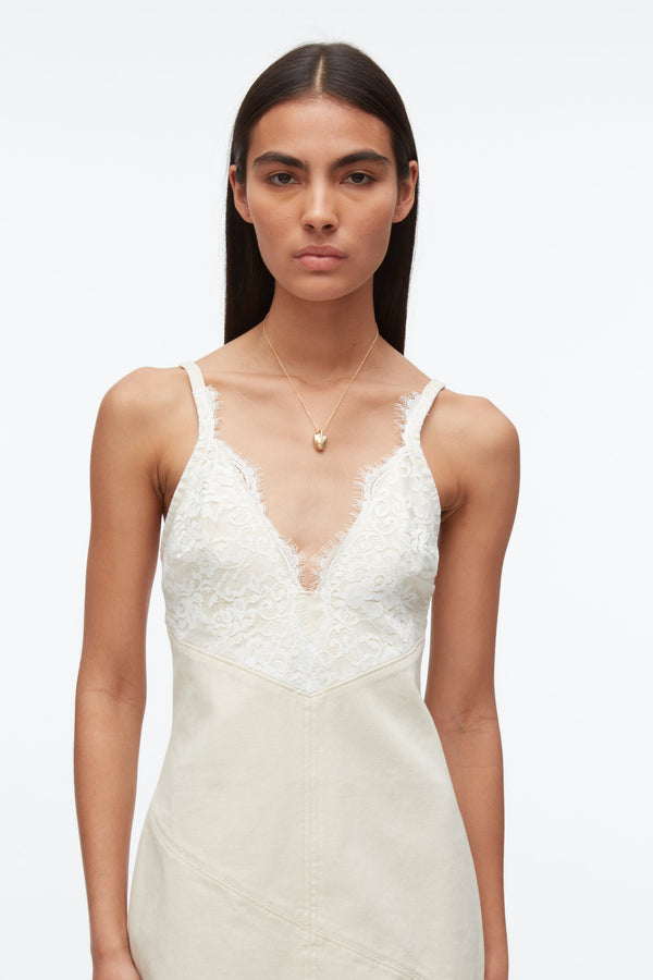 3.1 Phillip Lim Denim Slip Dress With Lace ECRU