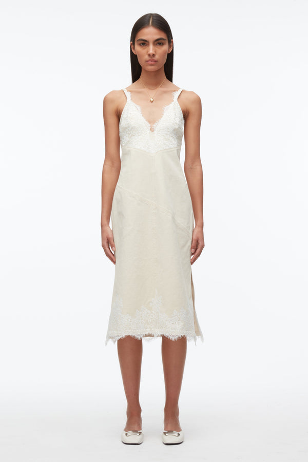 3.1 phillip lim Denim Slip Dress With Lace ECRU