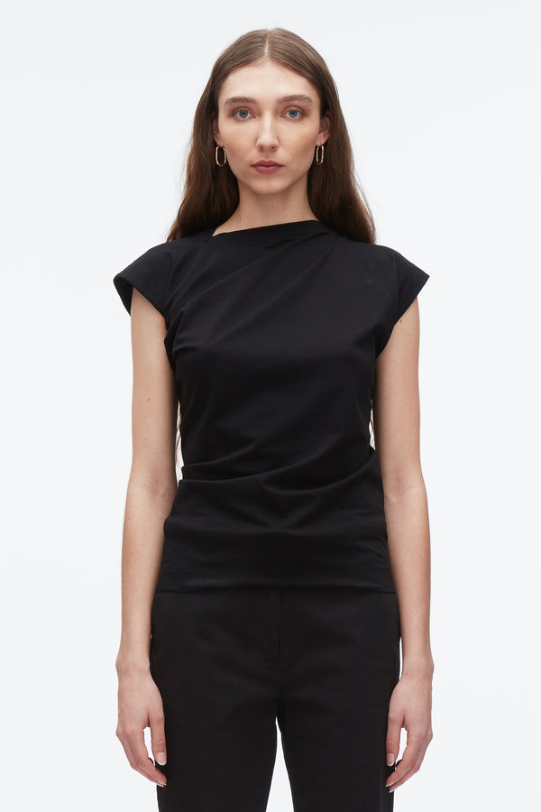 3.1 Phillip Lim Draped Asymmetric T-Shirt BLACK